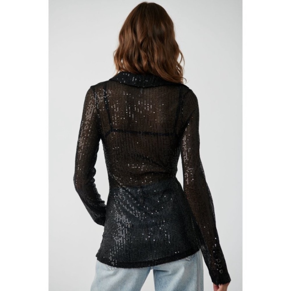 ✨NWT✨ Free People, Sequin Shirtee, Black/Noir, Size XL - Picture 5 of 13